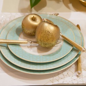 Lot de 6 +3 assiettes Zelige Turquoise Or